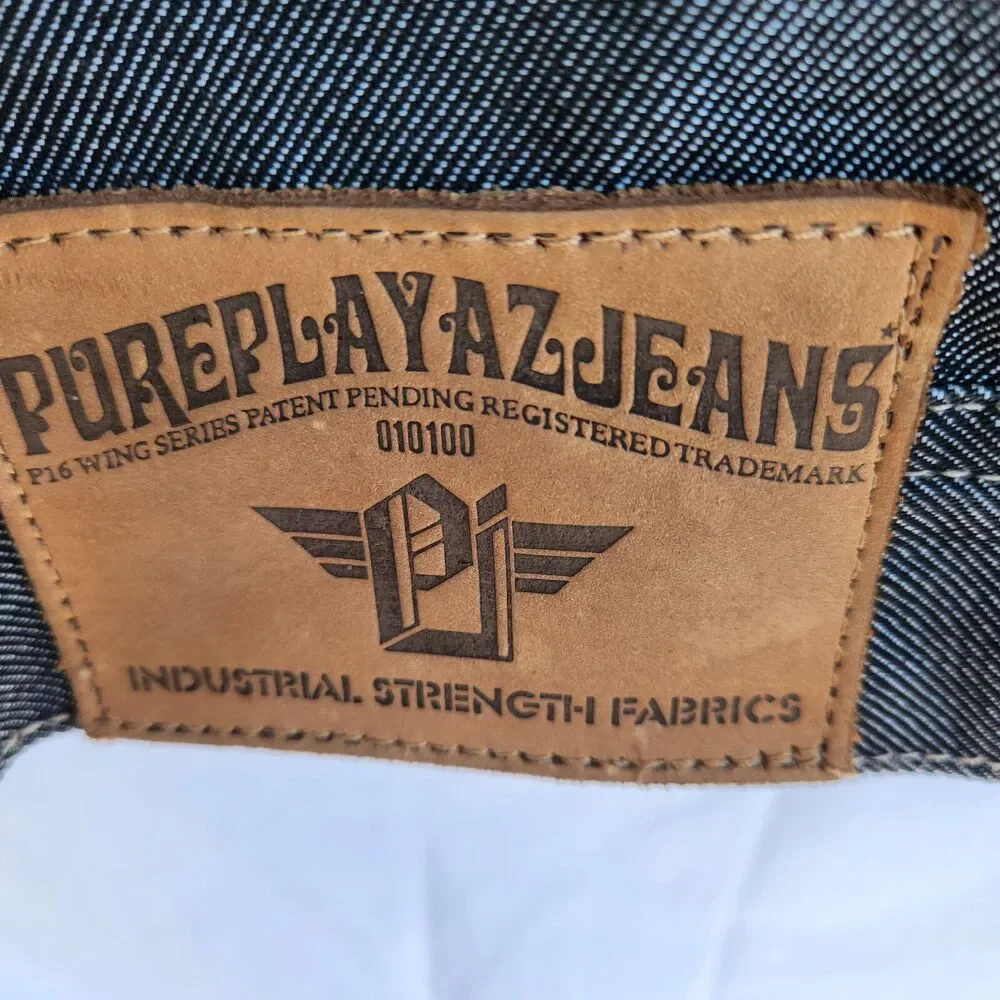 VTG Pure Playaz P16 Series Med Blue Raw Denim Truckers Jacket Mens Sz Medium
